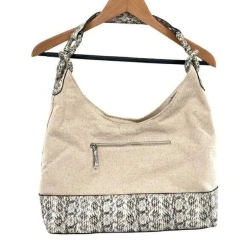 Alfani Hillary Canvas Hobo Shoulder Bag in Linen Snakeskin New